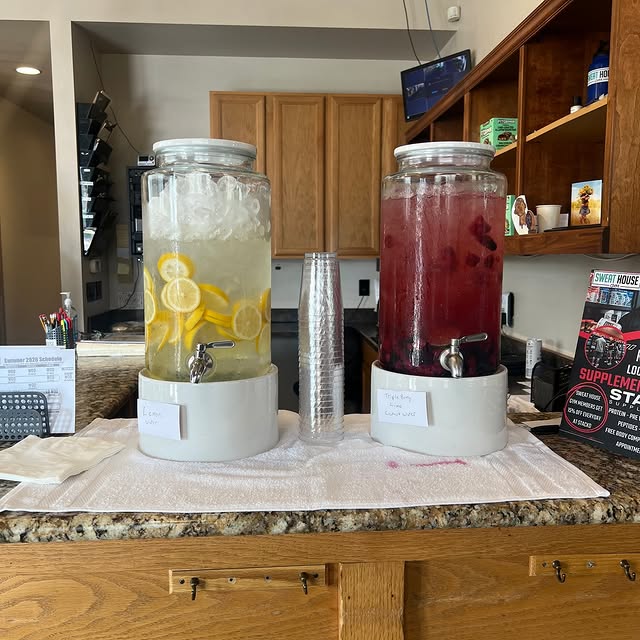 Since we're all sweating a bit more than usual, stop by, get your workout in, and rehydrate with some infused water!